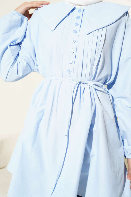 Tunique côtelée à demi-boutons bleu glacier