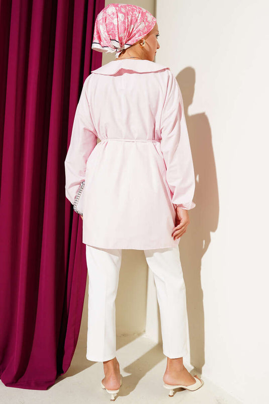 Half Buttoned Ribbed Tunic Pink