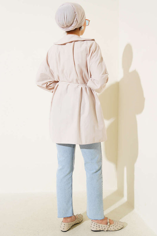 Tunique côtelée à demi-bouton pierre