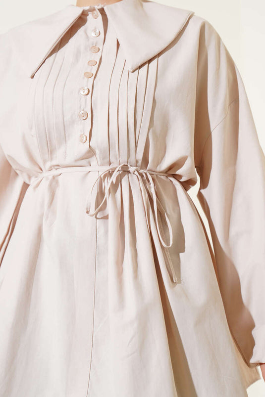 Tunique côtelée à demi-bouton pierre