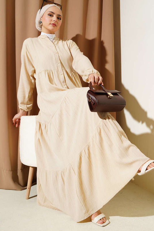 Lagenkleid mit halber Knopfleiste Beige
