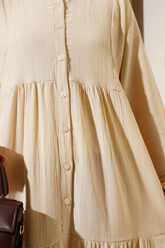 Lagenkleid mit halber Knopfleiste Beige