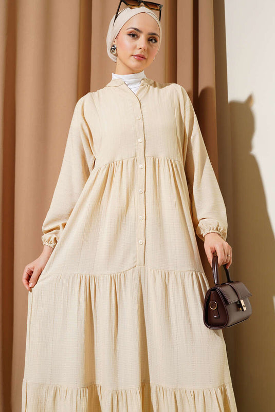 Lagenkleid mit halber Knopfleiste Beige