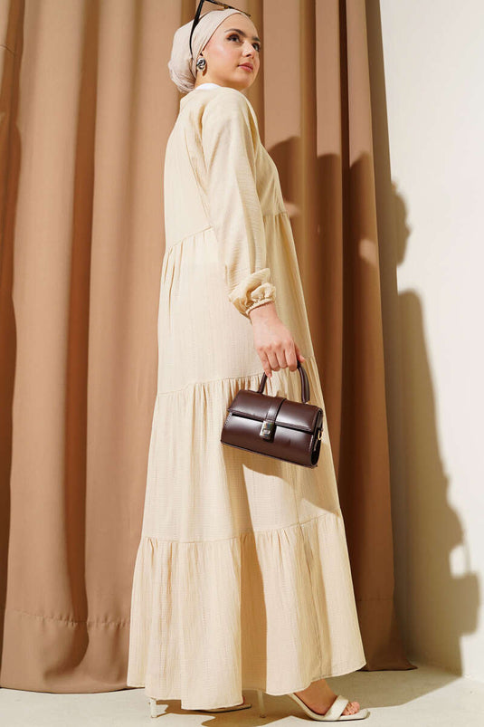 Lagenkleid mit halber Knopfleiste Beige