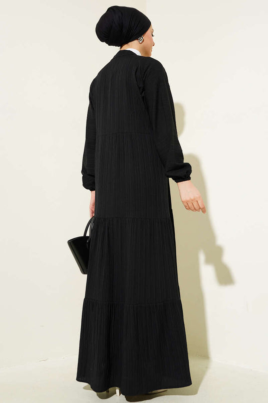 Lagenkleid mit halber Knopfleiste Schwarz