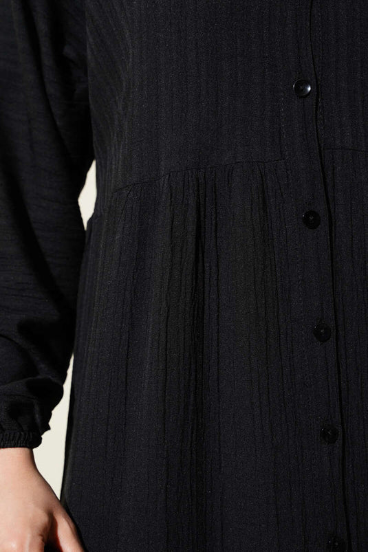 Lagenkleid mit halber Knopfleiste Schwarz