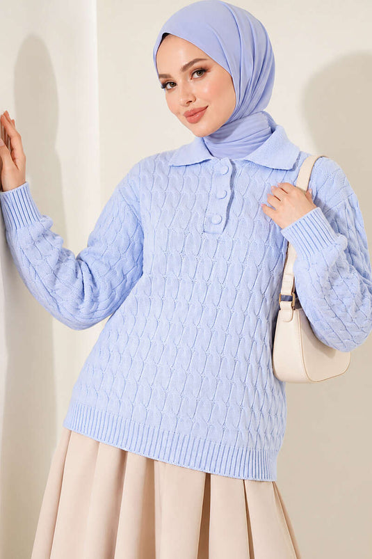Pull Pour Bébé Bleu À Motif Spiral Et Demi-Boutonné