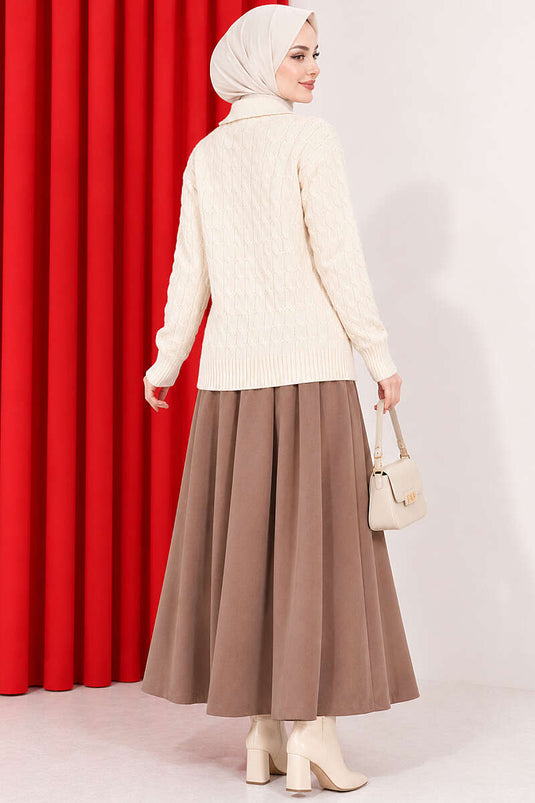 Beige Halber Knitted Pullover Mit Knöpfen