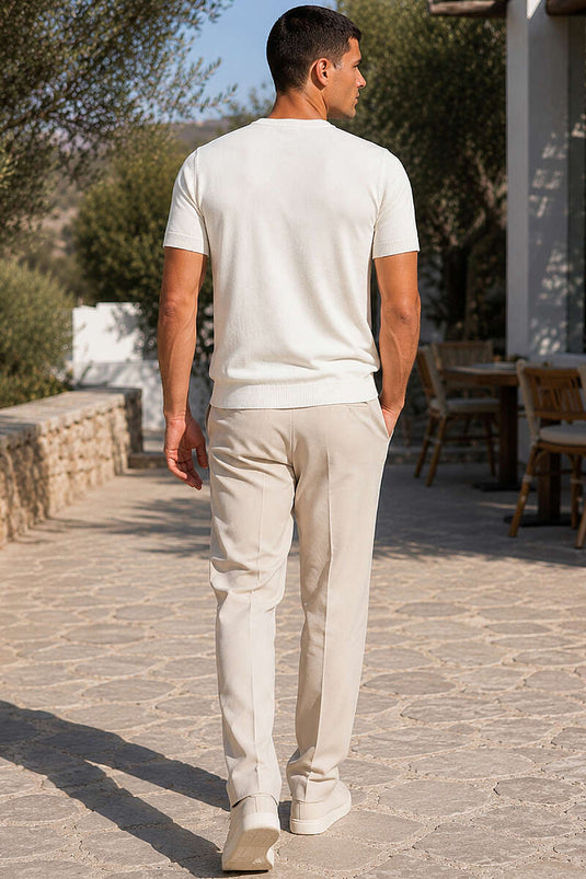 T-shirt tricoté pour homme à demi-boutons écru