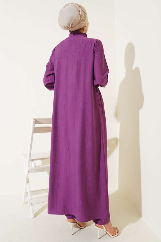 Abito lungo due pezzi con bottoni a metà viola