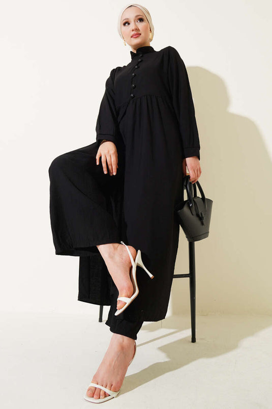 Half Buttoned Long Two Piece Suit Black