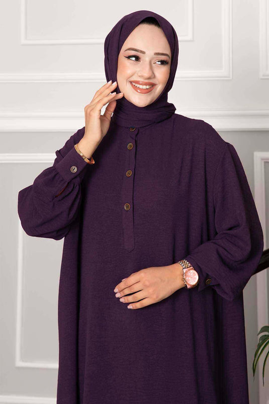 Completo Modesto Lungo con Mezzi Bottoni, Due Pezzi, Color Prugna