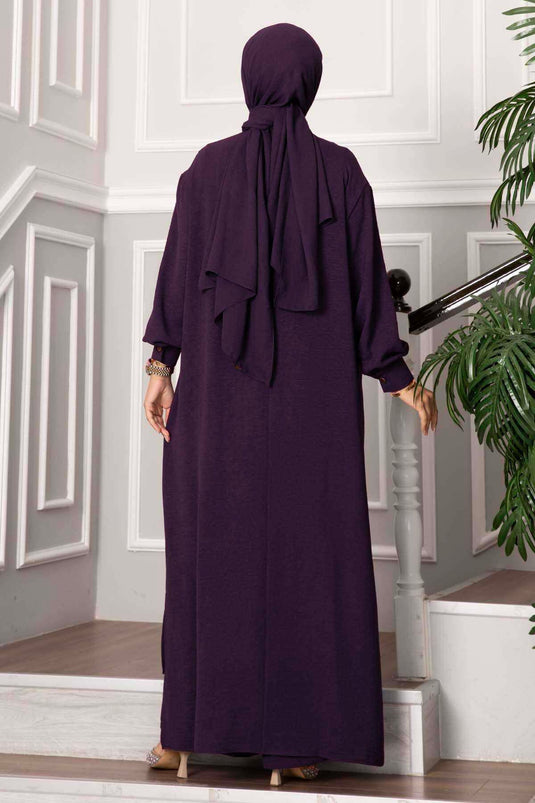 Completo Modesto Lungo con Mezzi Bottoni, Due Pezzi, Color Prugna