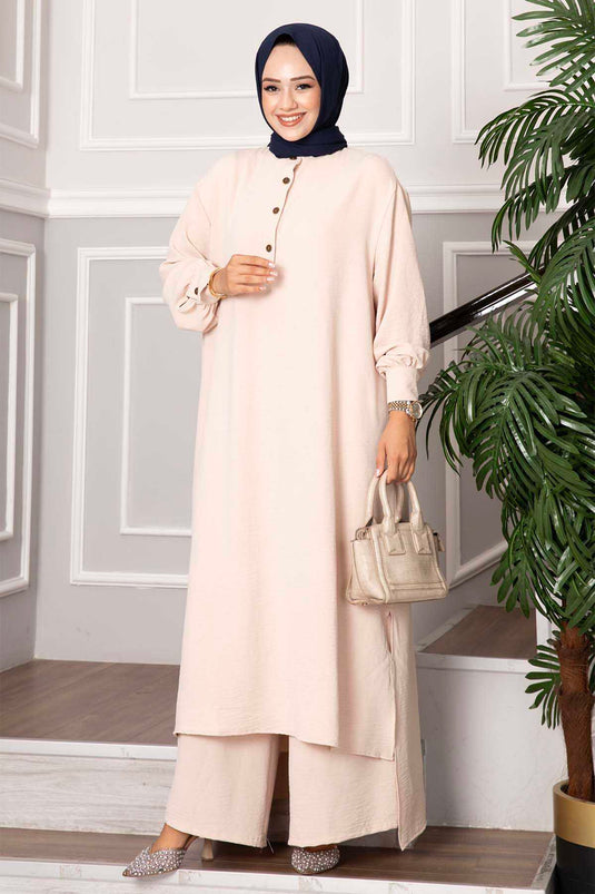 Ensemble long à double boutonnière pour voile intégral, couleur pierre