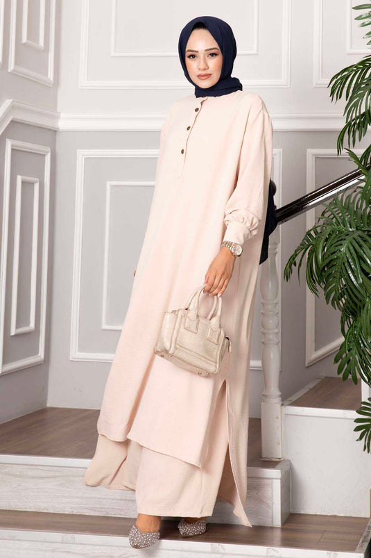 Ensemble long à double boutonnière pour voile intégral, couleur pierre