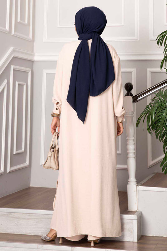 Ensemble long à double boutonnière pour voile intégral, couleur pierre