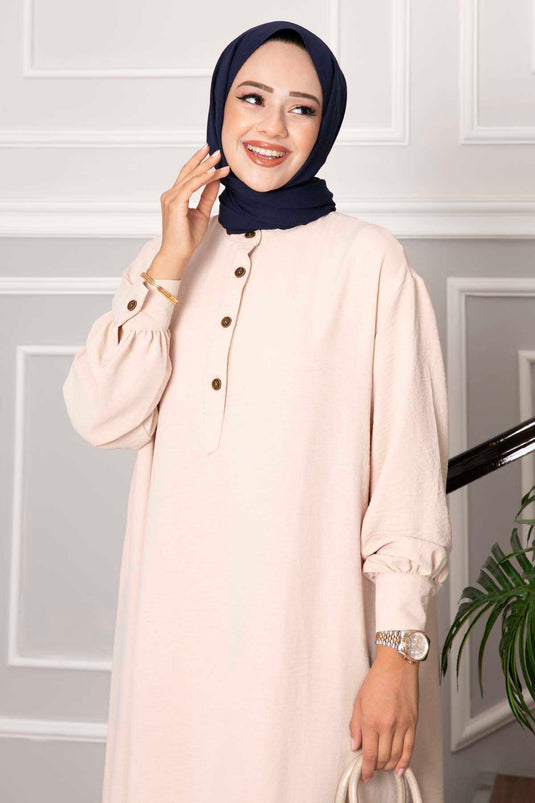 Ensemble long à double boutonnière pour voile intégral, couleur pierre