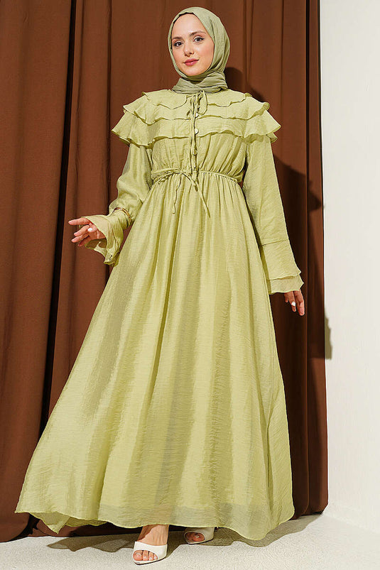 Robe à volants avec demi-boutons couleur vert avocat