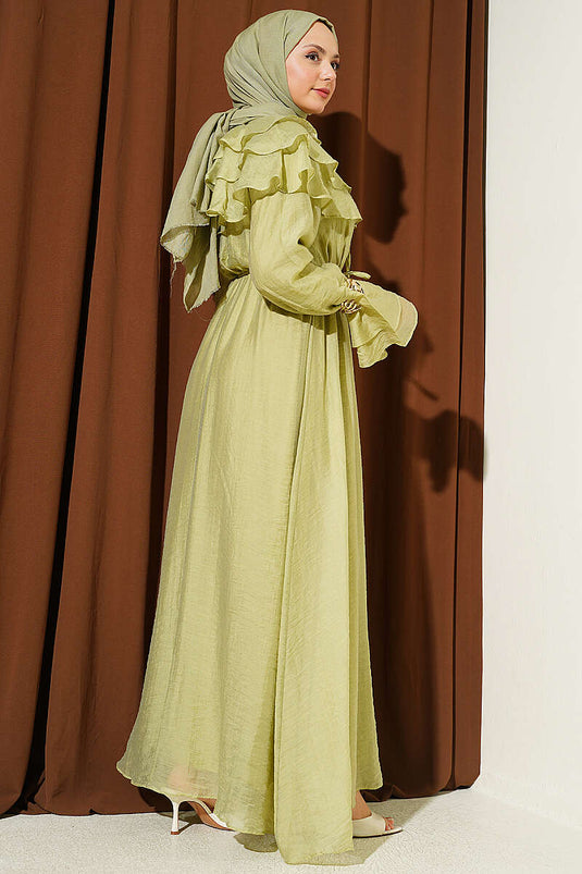Robe à volants avec demi-boutons couleur vert avocat