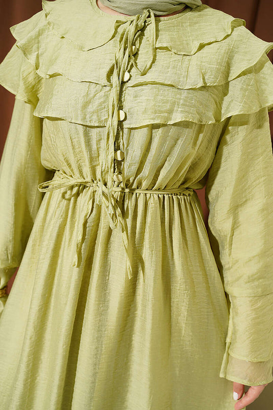 Robe à volants avec demi-boutons couleur vert avocat