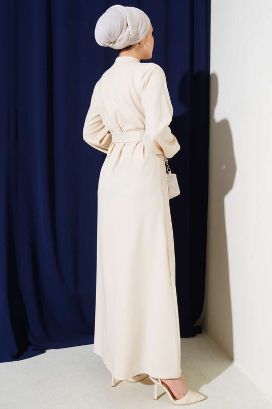 Stringkleid mit Halbknopfkragen Beige