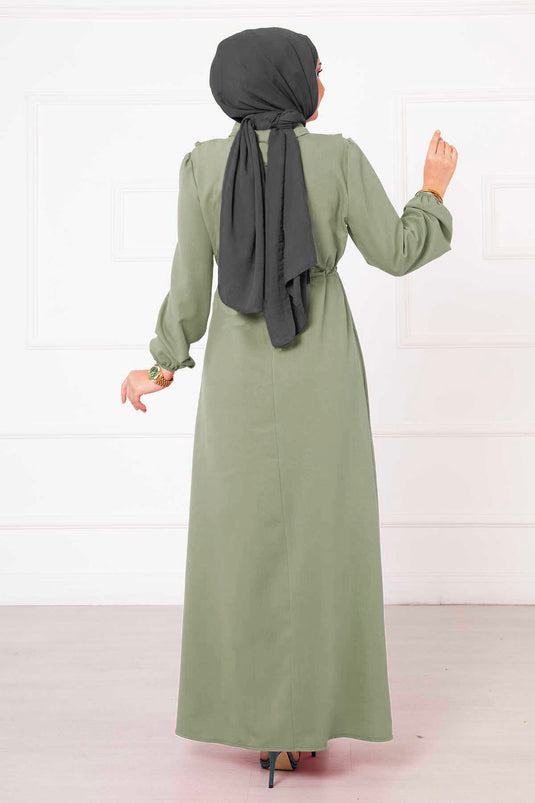 Robe voilée à demi-fermeture éclair avec détails à volants menthe