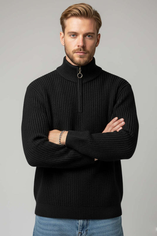 Maglione dolcevita con mezza zip, nero