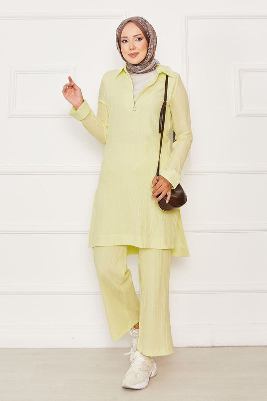 Half Zipper Detailed Two Piece Suit Yellow
