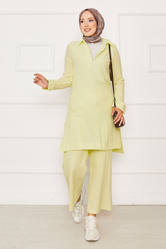 Half Zipper Detailed Two Piece Suit Yellow