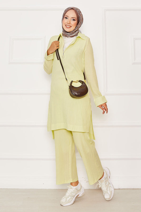 Half Zipper Detailed Two Piece Suit Yellow