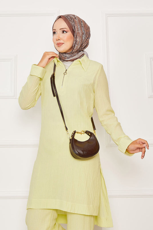 Half Zipper Detailed Two Piece Suit Yellow