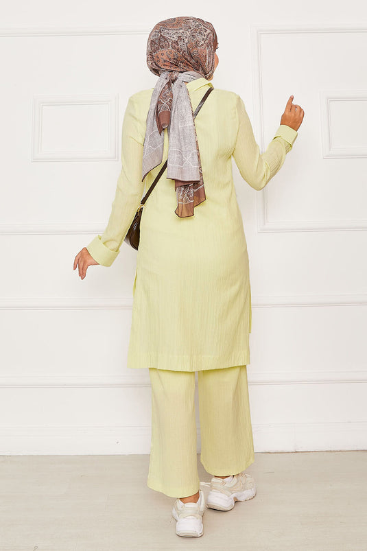 Half Zipper Detailed Two Piece Suit Yellow