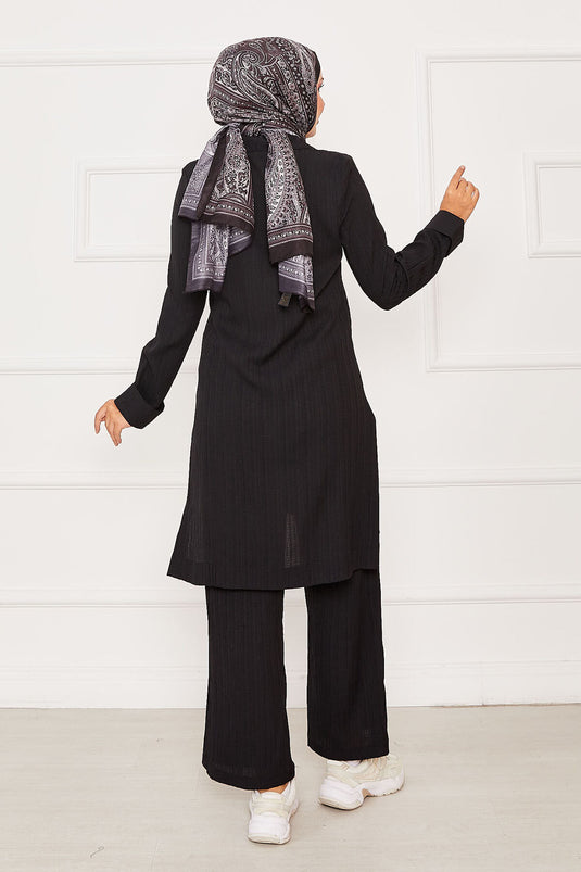 Half Zipper Detailed Two Piece Suit Black