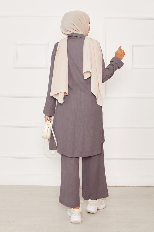 Half Zipper Detailed Two Piece Mink Suit