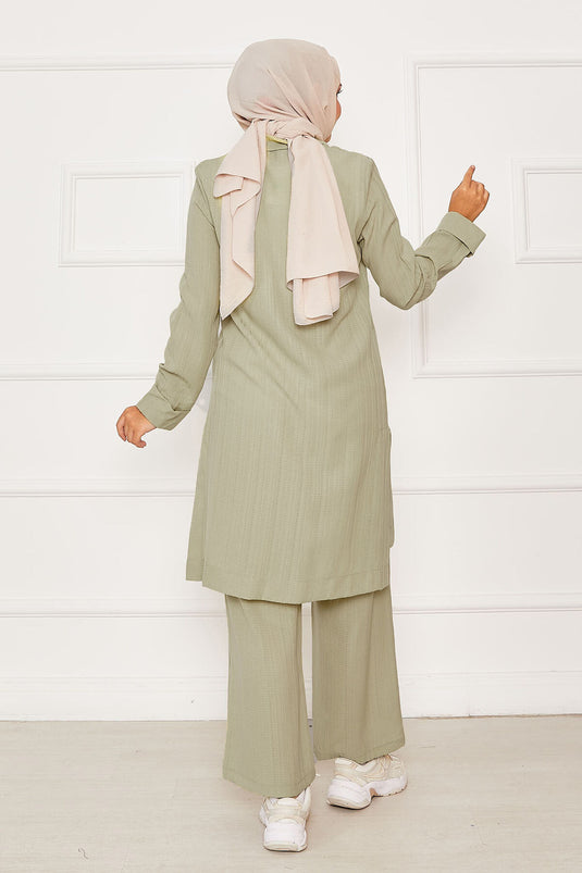 Half Zipper Detailed Two Piece Suit Oil Green