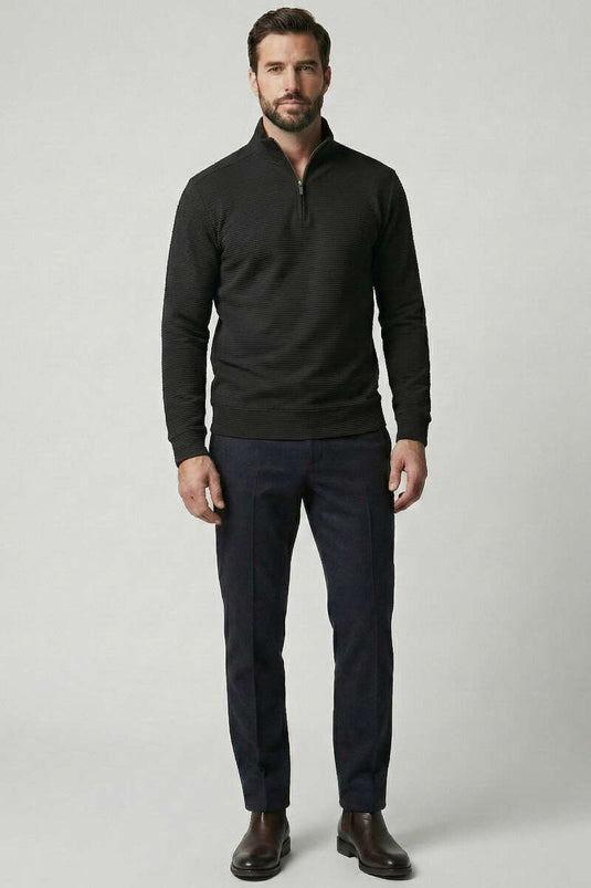 Sweat-shirt à demi-fermeture éclair côtelé pour homme noir