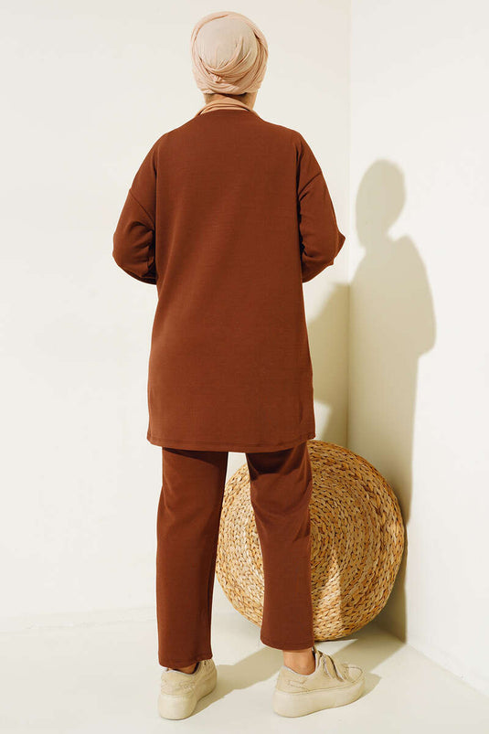 Krepp-Doppelset mit halbem Reißverschluss, Braun