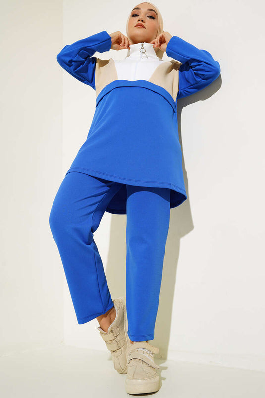 Yarım Fermuar Krep İkili Takım Saks