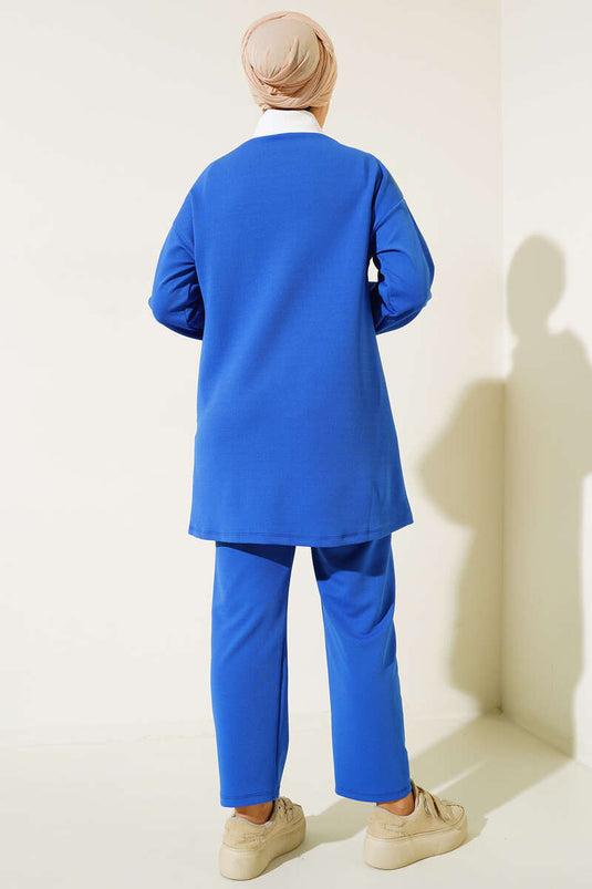 Yarım Fermuar Krep İkili Takım Saks