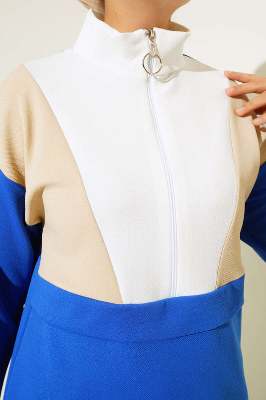 Yarım Fermuar Krep İkili Takım Saks