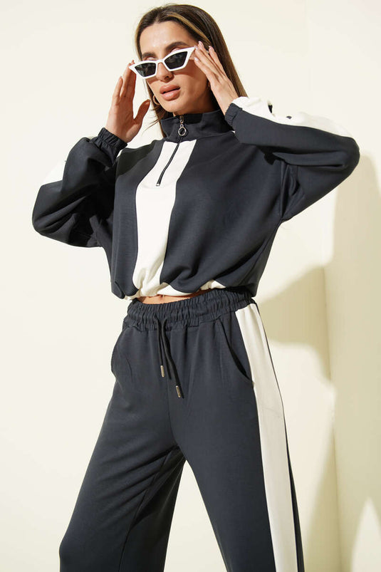 Half-Zip Fleece Sweatshirt Two-Piece Set Anthracite