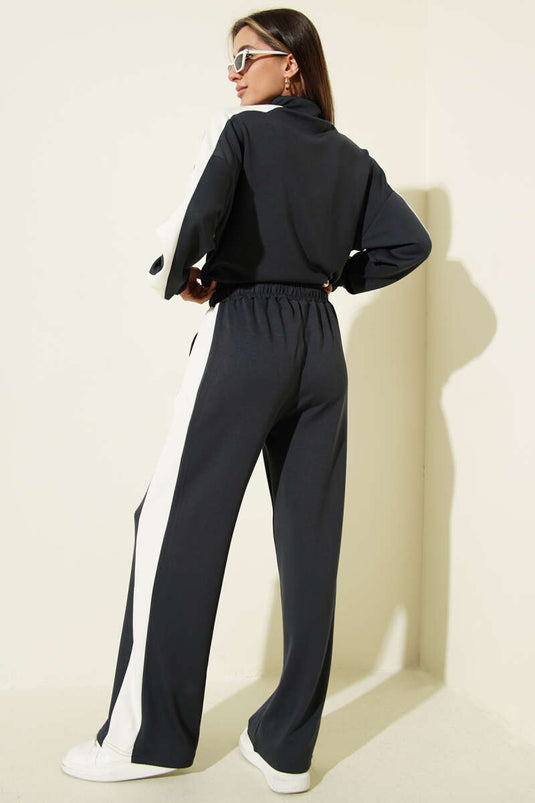 Half-Zip Fleece Sweatshirt Two-Piece Set Anthracite