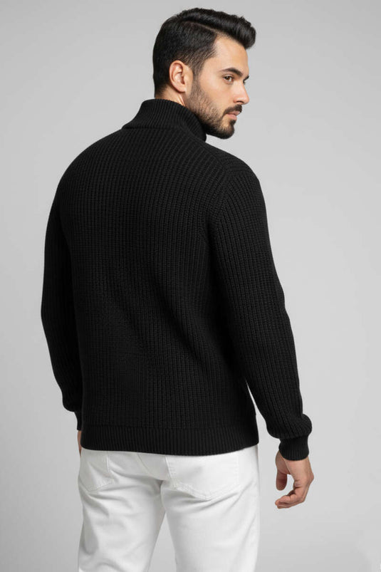 Half-Zip Rice Stitch Men's Sweater, Black