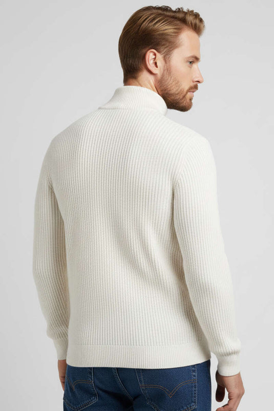 Pull homme en maille de laiton à demi-fermeture éclair couleur pierre