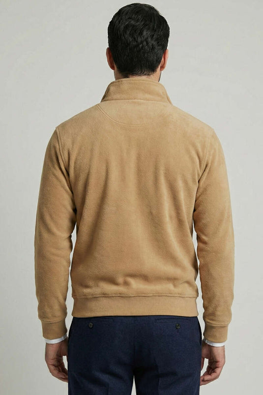 Half Zipper Fleece Men's Sweatshirt Camel