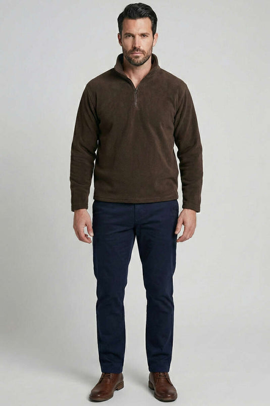 سويت شيرت رجالي من الصوف بنصف سحاب بلون القهوة