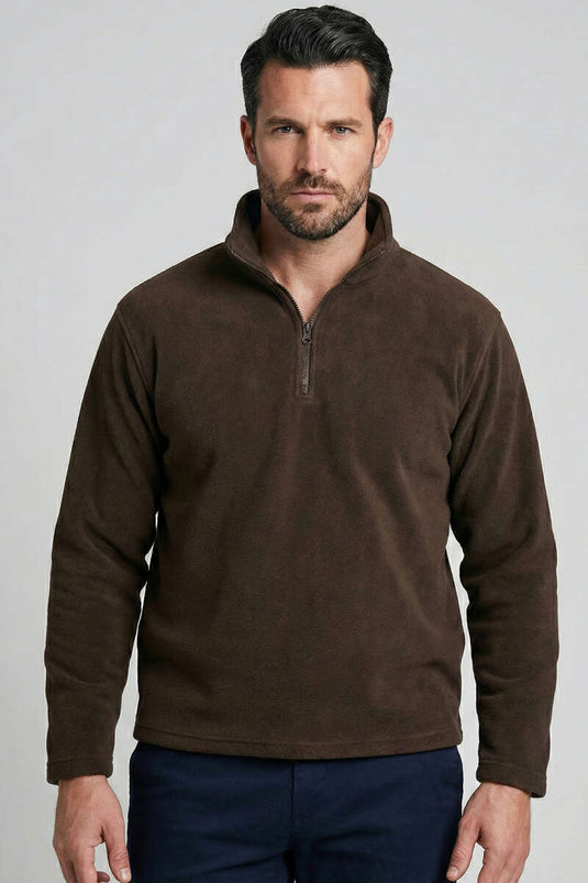 سويت شيرت رجالي من الصوف بنصف سحاب بلون القهوة