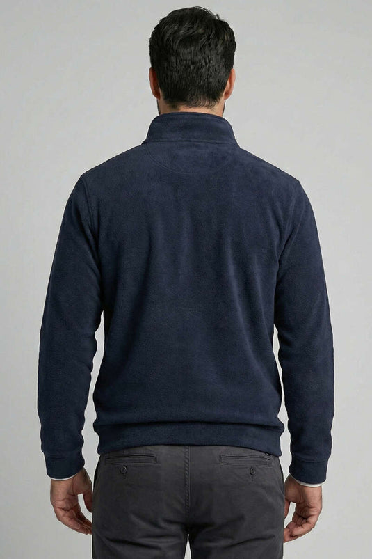 سويت شيرت رجالي من الصوف بسحاب نصف طولي باللون الأزرق الداكن