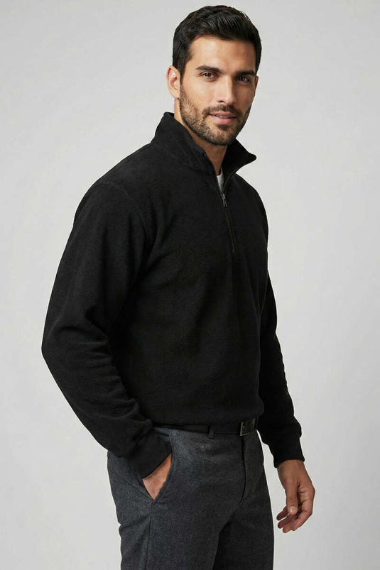 Sweat-shirt polaire pour homme à demi-fermeture éclair noir