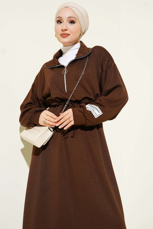 Robe Loisha ornée d'un demi-zip, marron
